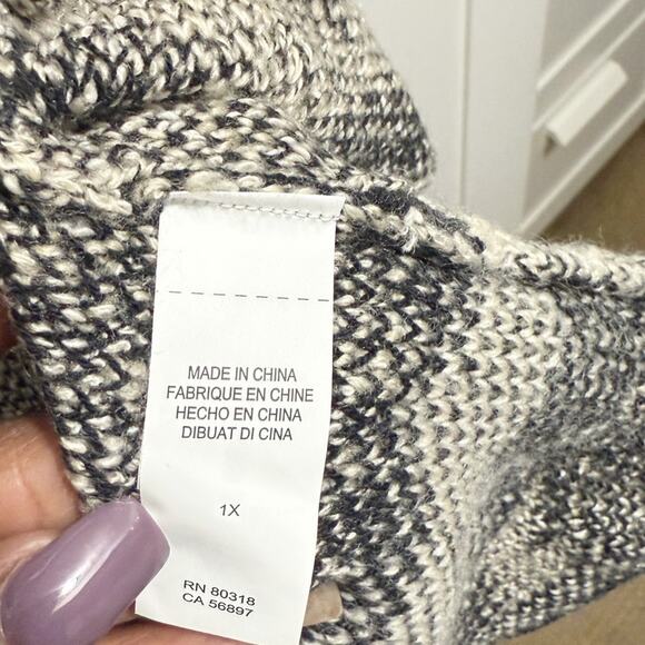 Lucky Brand Aztec Open Front Cardigan Women’s 1X Black Cream Knit Sweater - Picture 6 of 10